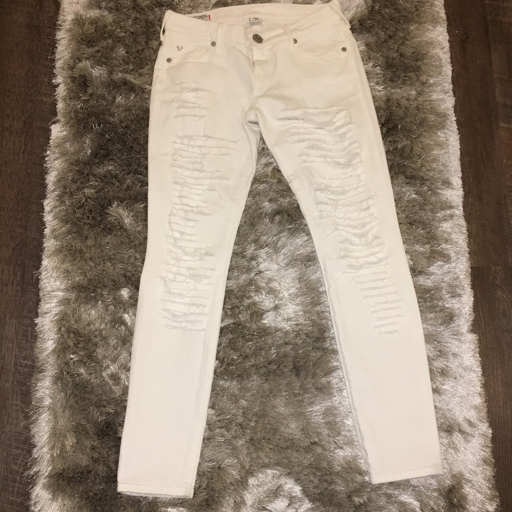 White distressed Tru Religion Jeans never worn.